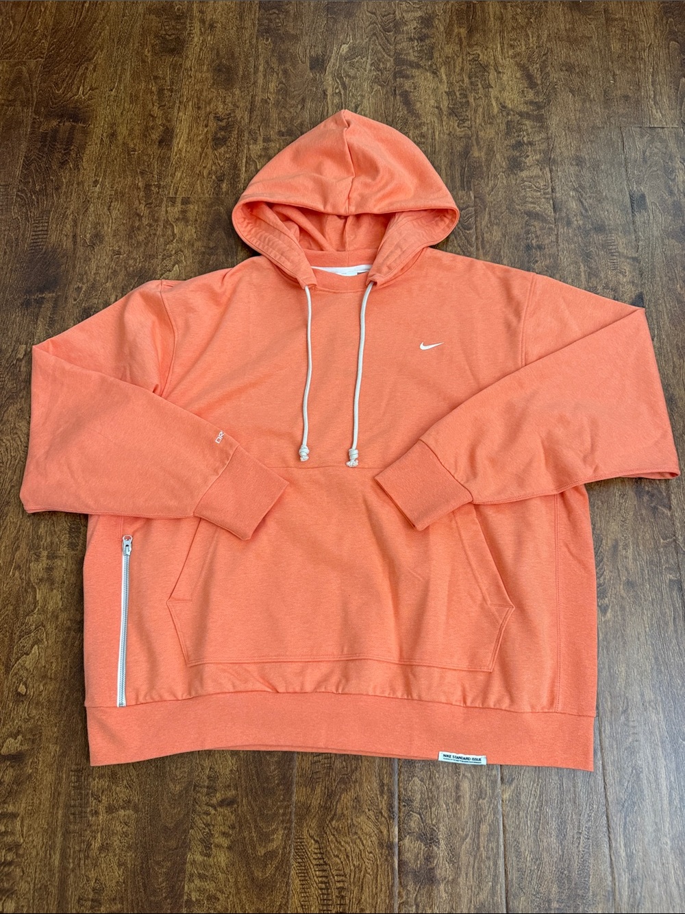 Nike Men’s Coral-Peach Pullover Hoodie with White Swoosh